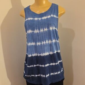 Time and Tru Navy and White Striped Tank Top